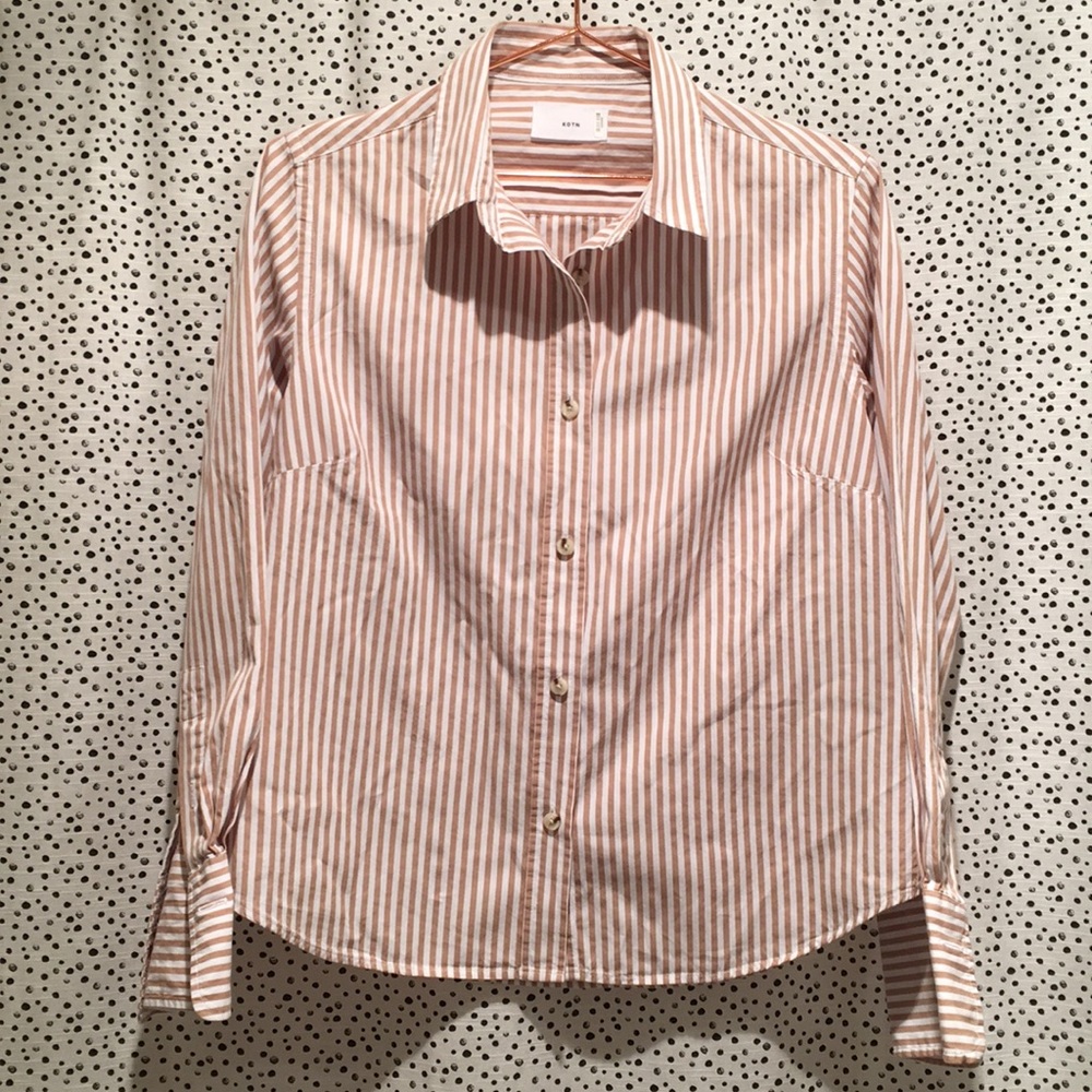 KOTN Cream/Tan and White Striped Button-Down Shirt